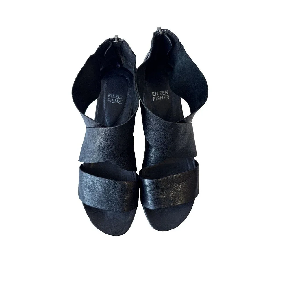 Eileen Fisher Womens Sport Sandal Sz 7 Black Tumbled Leather - Picture 13 of 14